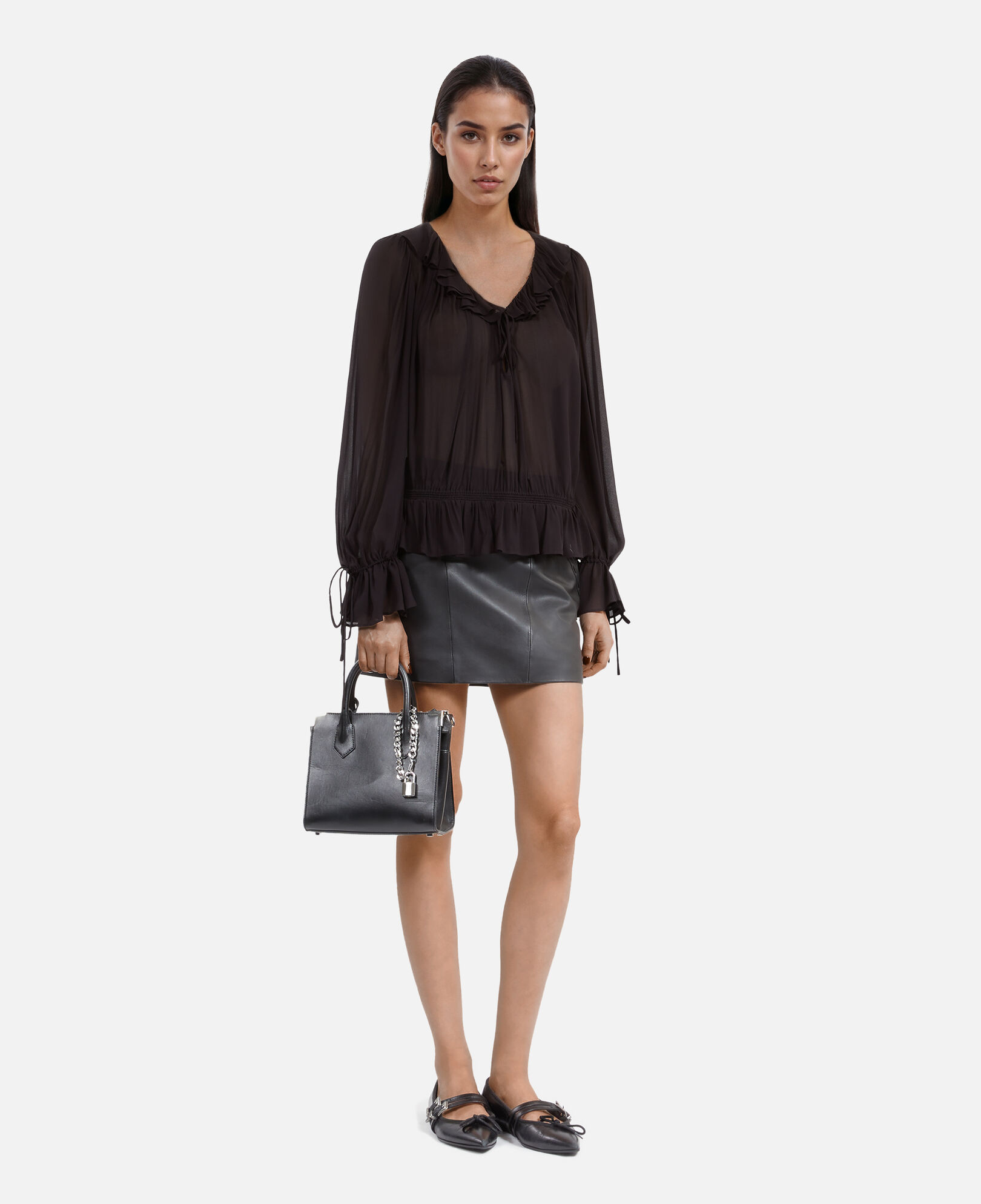 The Kooples WOMEN BLACK STONE black ruffled top