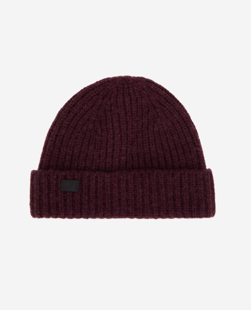 The Kooples FEMME BURGUNDY bonnet bordeaux en mélange de laine côtelé
