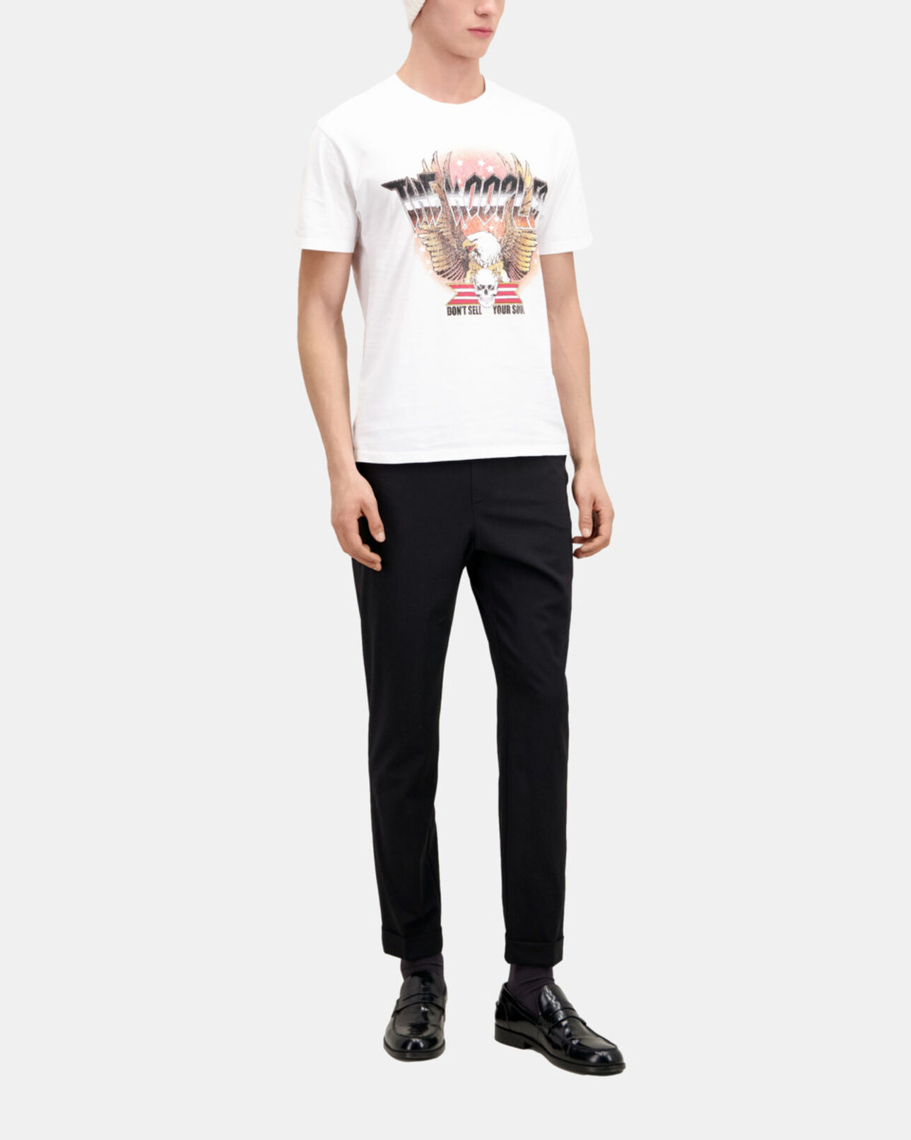 The Kooples MEN WHITE white t-shirt with rock eagle serigraphy