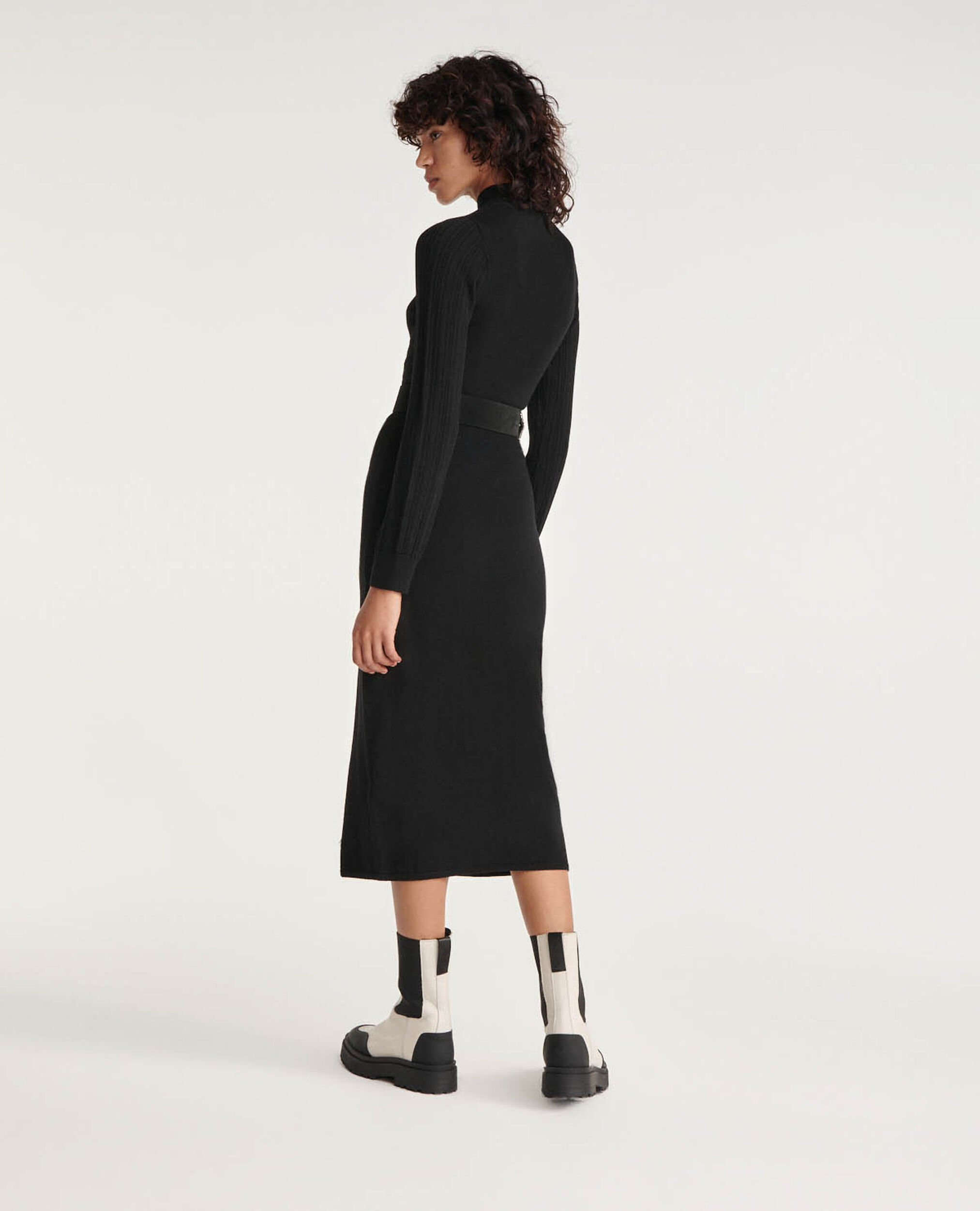 Long black wool dress with high neck, BLACK, hi-res image number null
