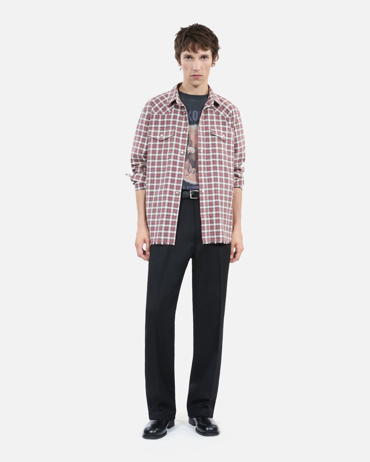 The Kooples HOMME BLACK ECRU RED chemise à carreaux