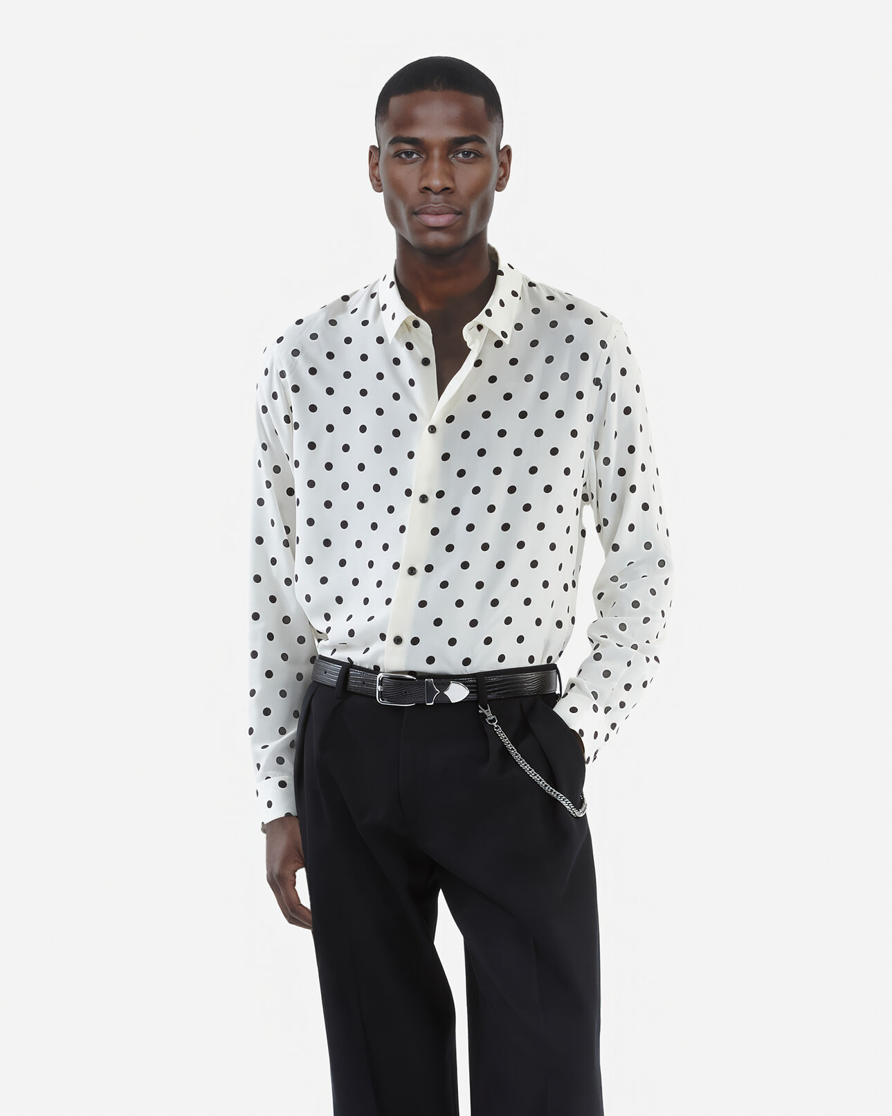 The Kooples HOMME WHITE / BLACK chemise imprimée à pois blanche