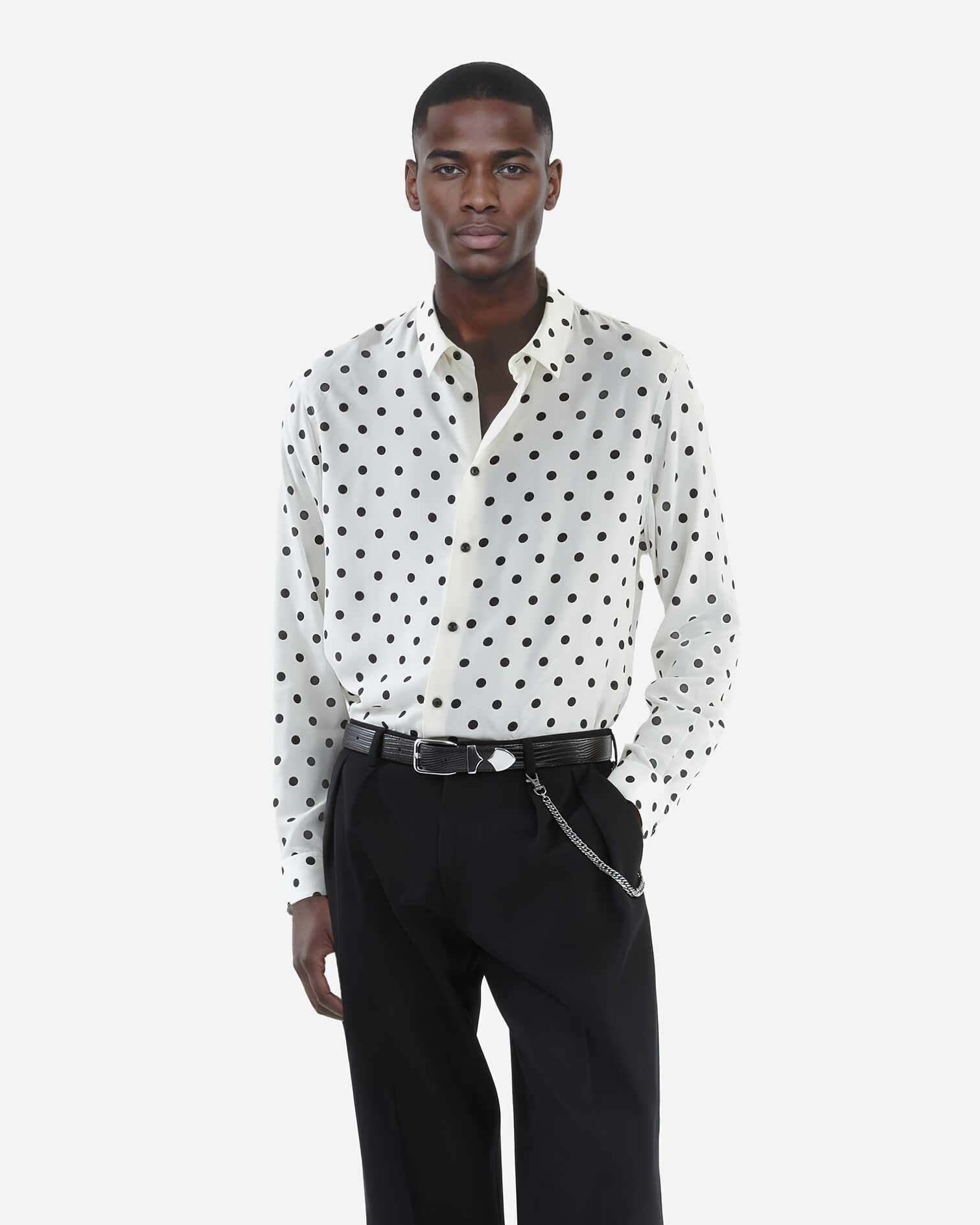 Chemise imprimée à pois blanche, WHITE / BLACK, hi-res image number null