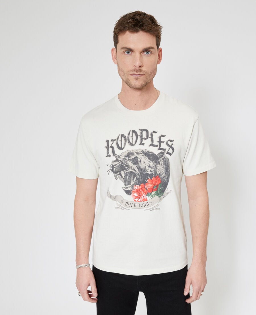 The Kooples HOMME LIGHT BEIGE t-shirt avec s&eacute;rigraphie panth&egrave;re beige