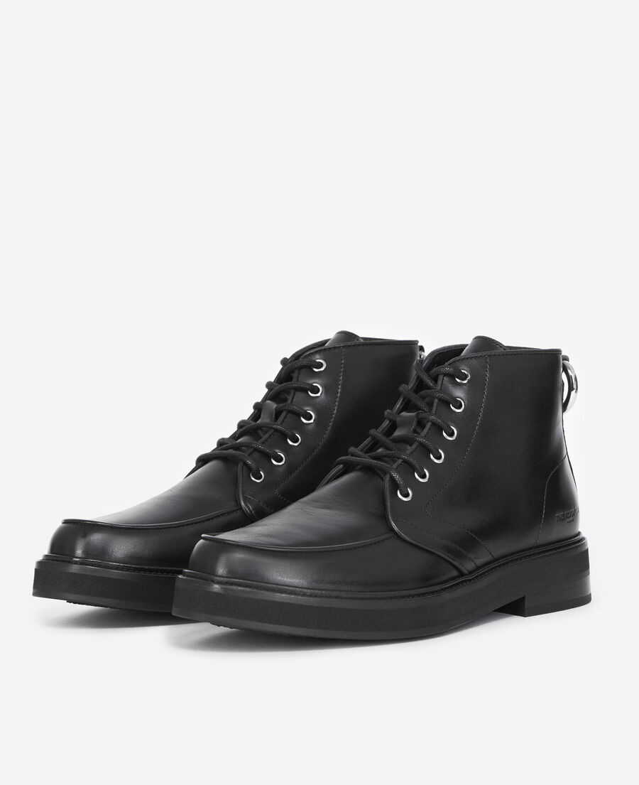 Chunky smooth black leather ankle boots | The Kooples - US