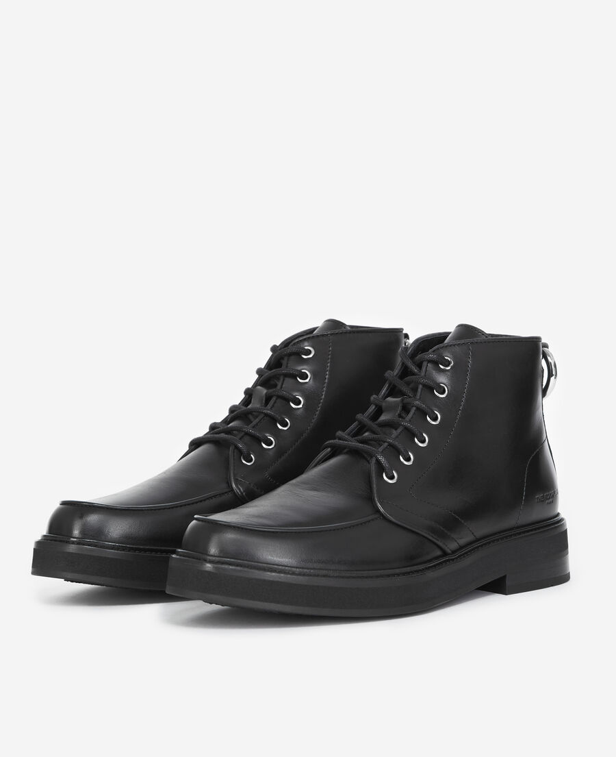 chunky smooth black leather ankle boots