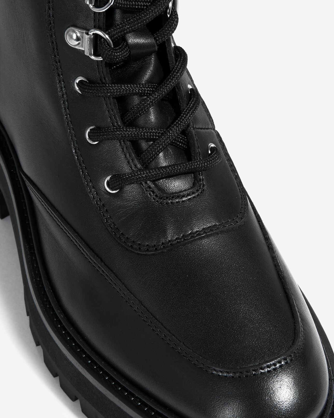 The Kooples WOMEN BLACK flat black leather boots in ranger style