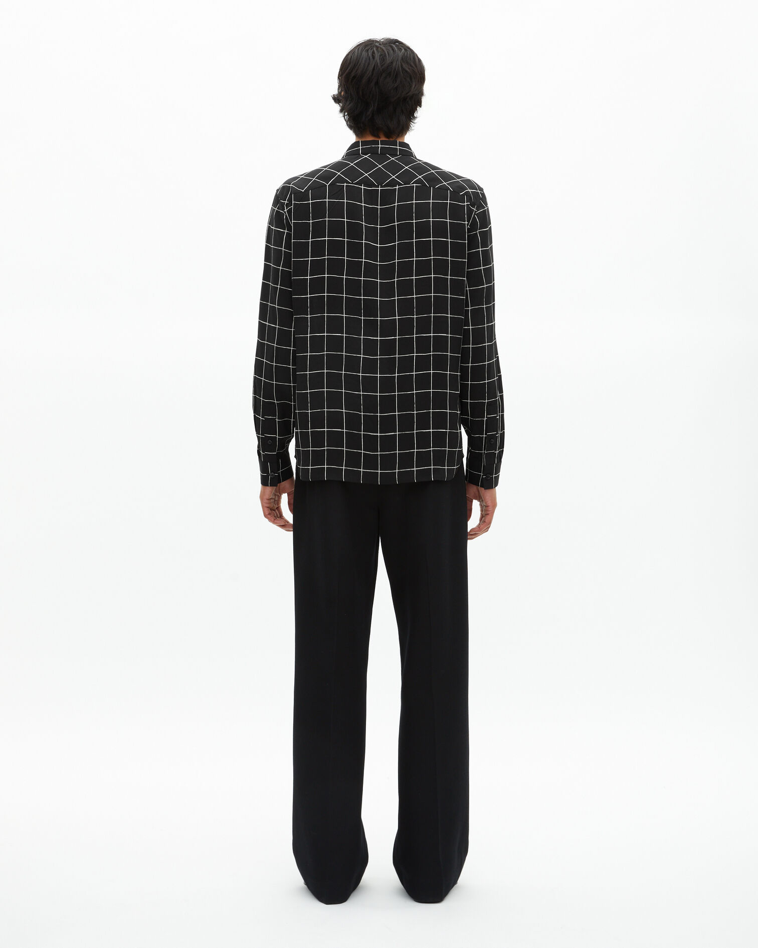 Black plaid shirt, BLACK WHITE, hi-res image number null
