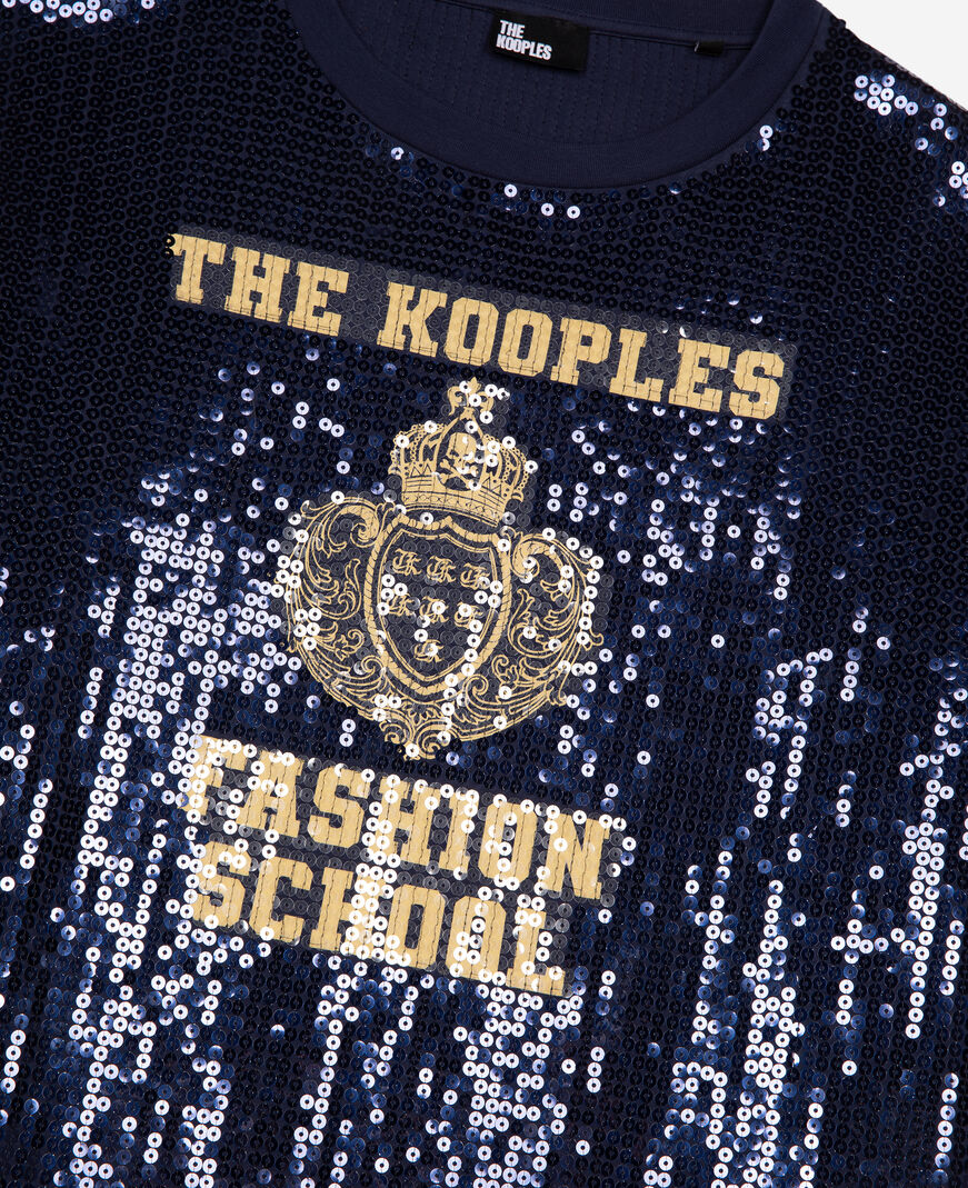 The Kooples DAMEN DARK NAVY t-shirt mit pailletten und blauem siebdruck
