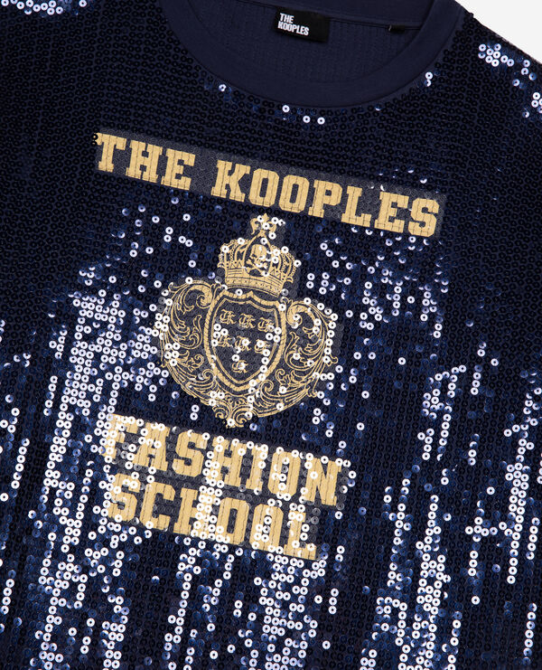 The Kooples WOMEN DARK NAVY sequin and blue silk-screen t-shirt