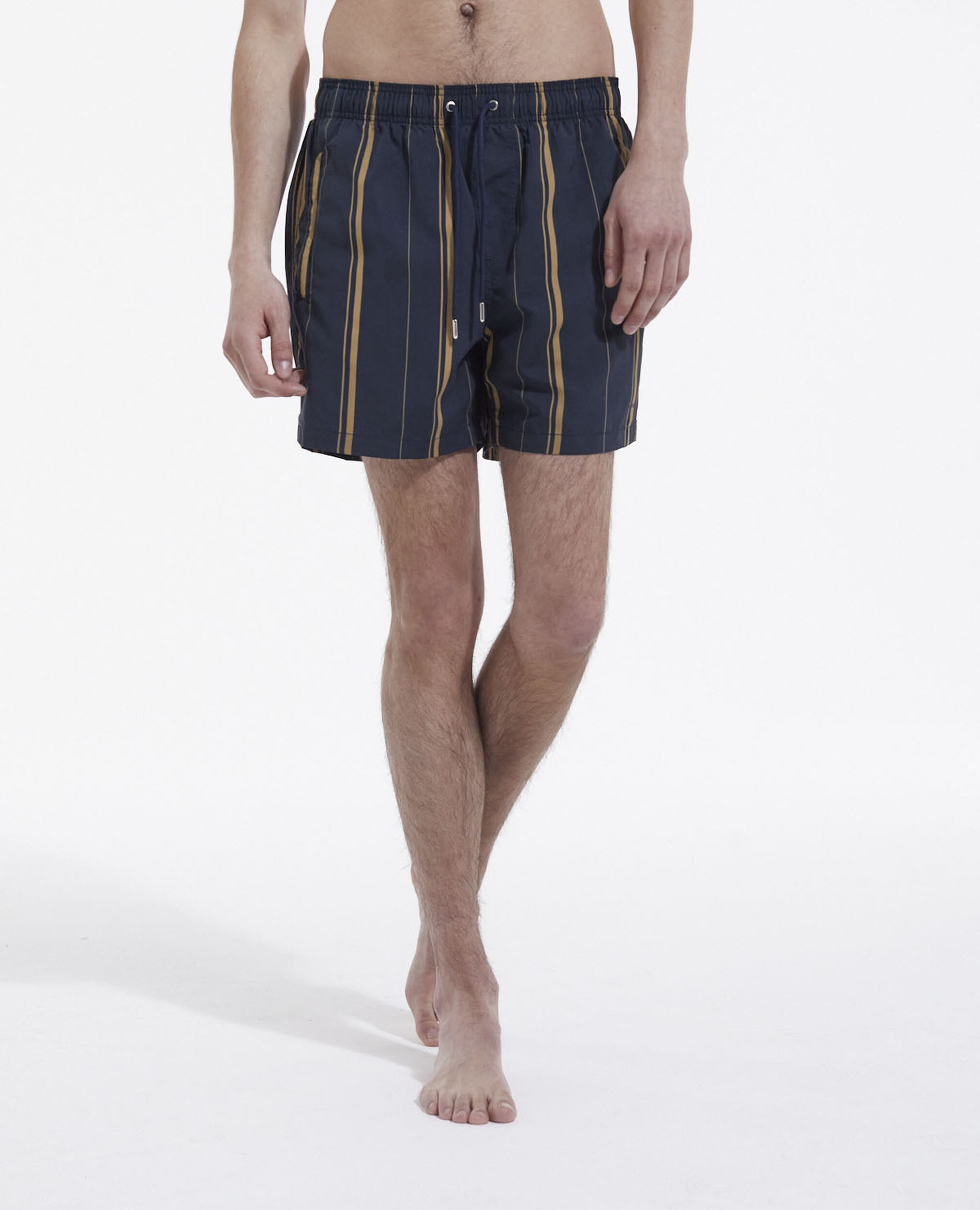 Navy blue swim shorts with contrasting logo, NAVY, hi-res image number null