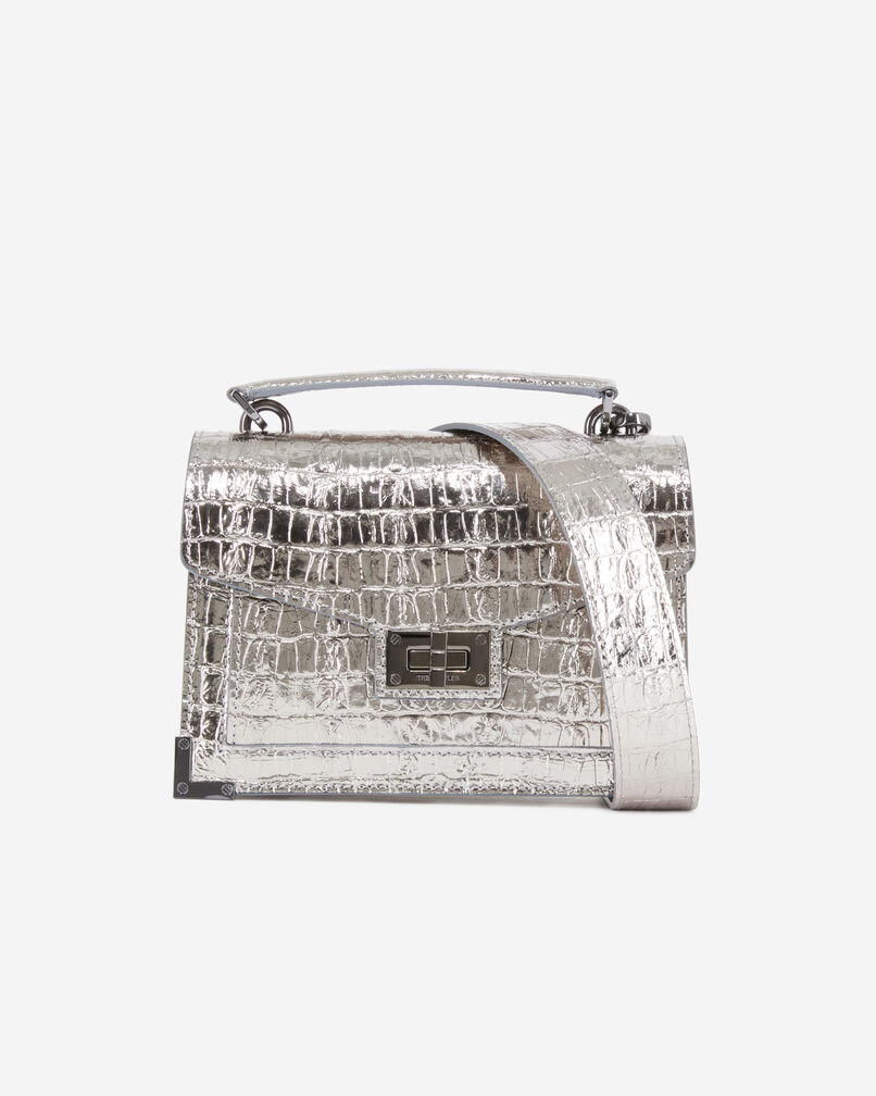 The Kooples WOMEN ANTIC SILVER emily small bag in silver crocodile-effect leather 