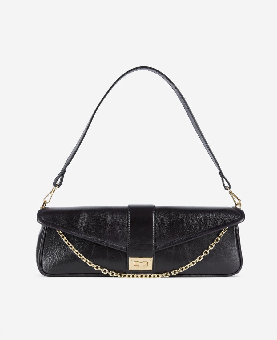 The Kooples DAMEN BLACK lange, schwarze pochette aus leder