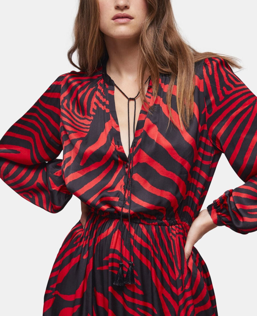 The Kooples WOMEN BLACK - RED long red printed dress