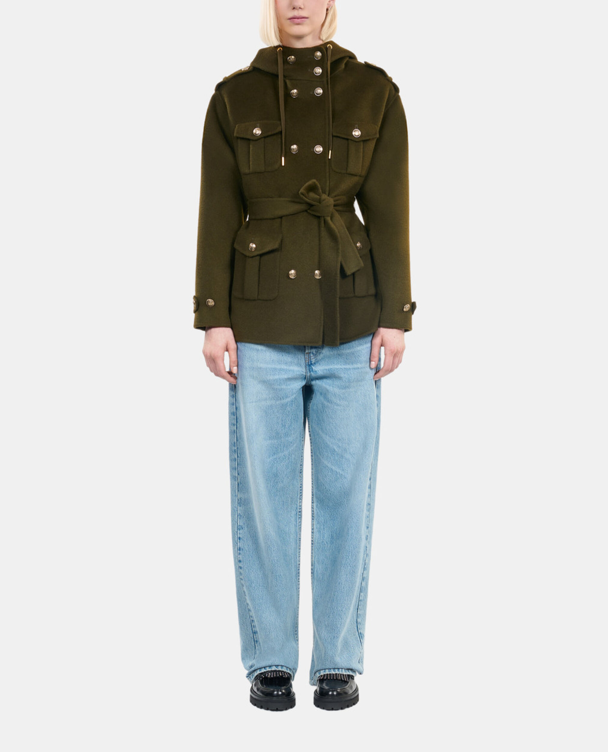 Khaki officer-style wool blend jacket, KAKI, hi-res image number null