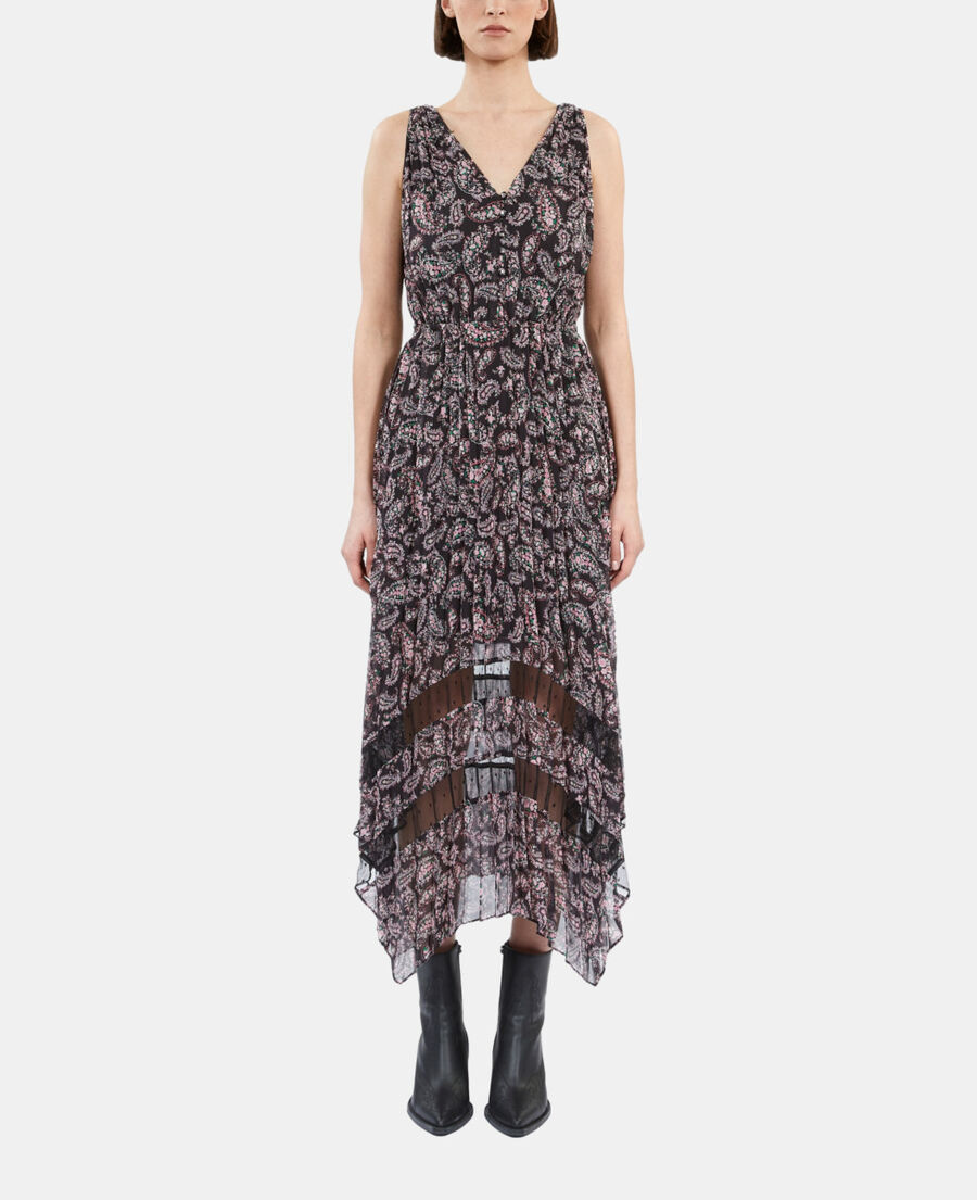 The Kooples F BLACK / PINK printed pleated long dress