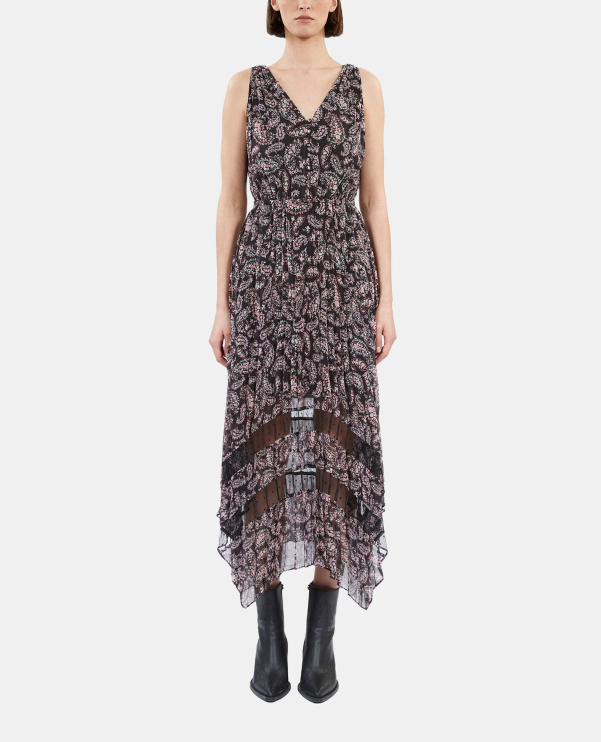 Printed pleated long dress, BLACK / PINK, hi-res image number null