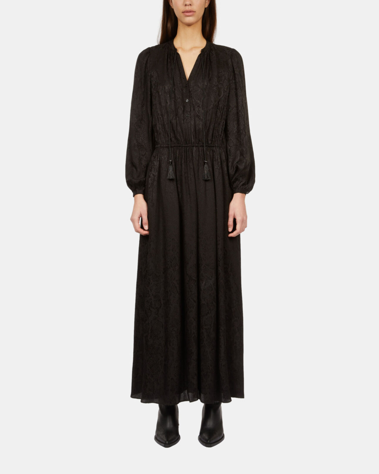 The Kooples WOMEN BLACK long black snakeskin jacquard dress
