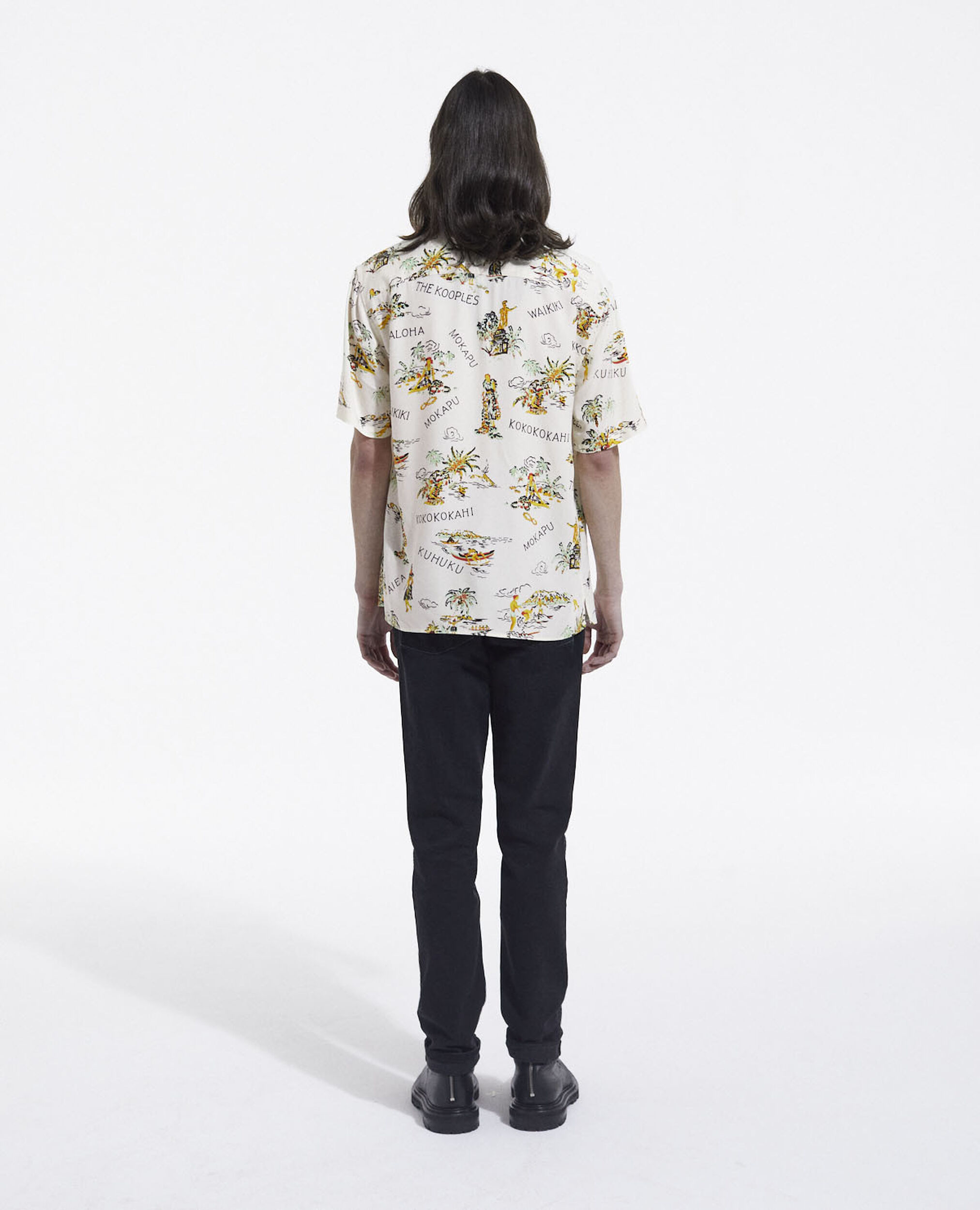 Men’s ecru shirt with floral print, ECRU BLACK, hi-res image number null