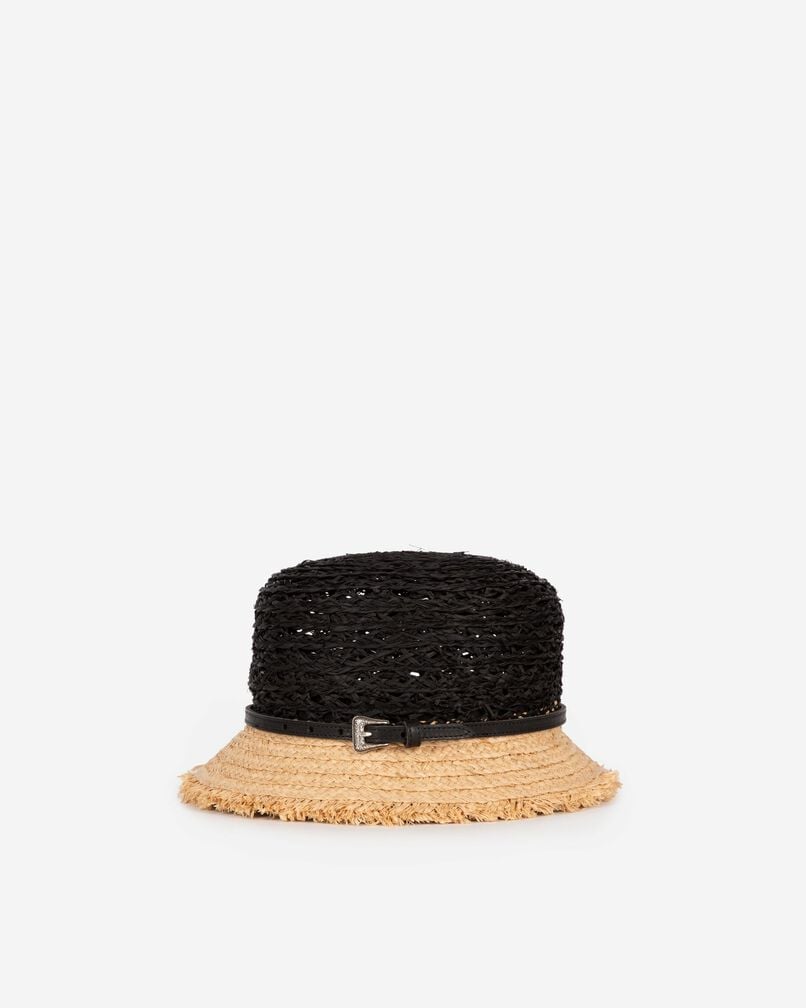 The Kooples FEMME BLACK - CREAM chapeau en raphia noir et beige