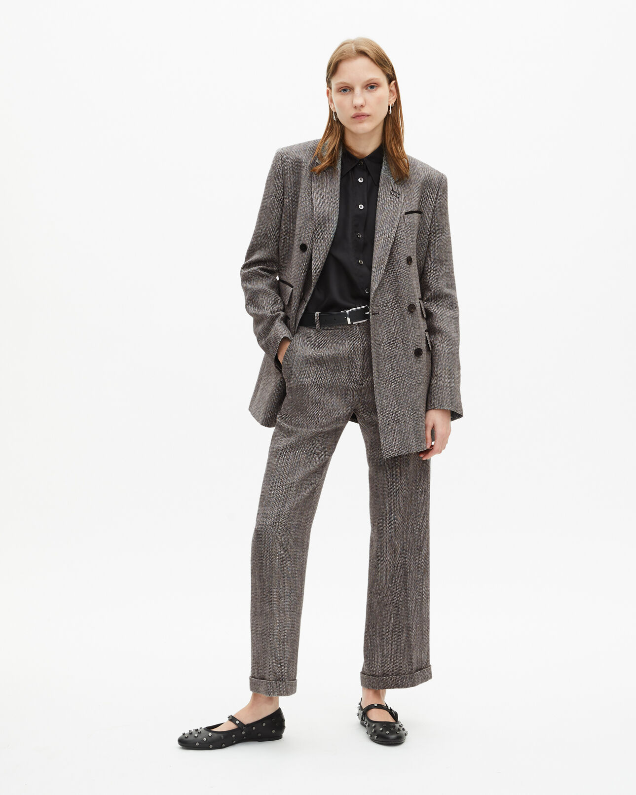 The Kooples WOMEN GREY grey wool and linen straight-leg tailored pants