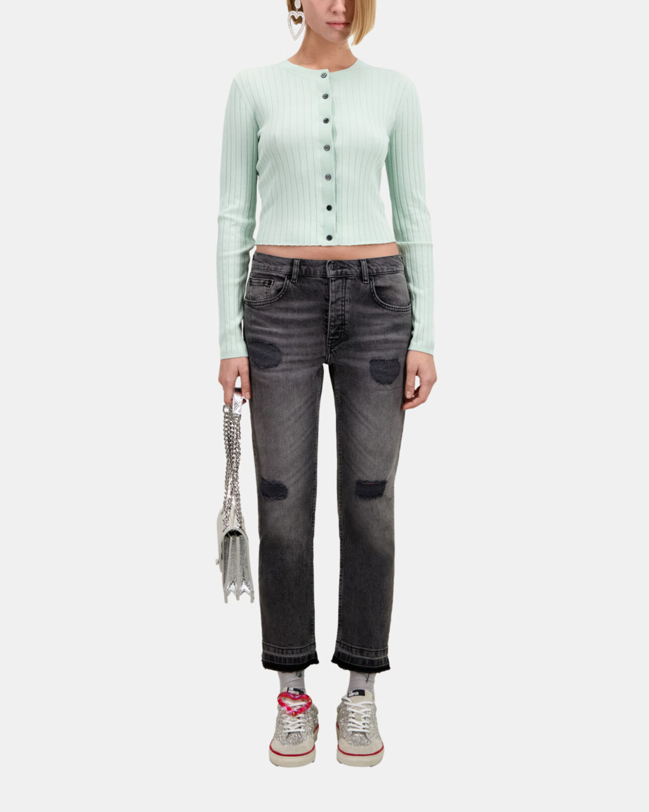 The Kooples FEMME OCEAN cardigan court côtelé vert clair