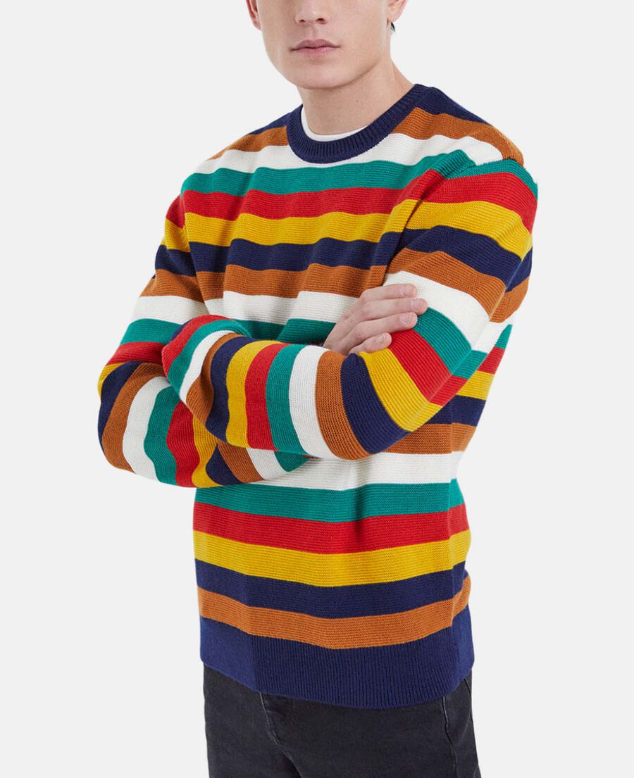 pull rayé multicolore laine à col rond