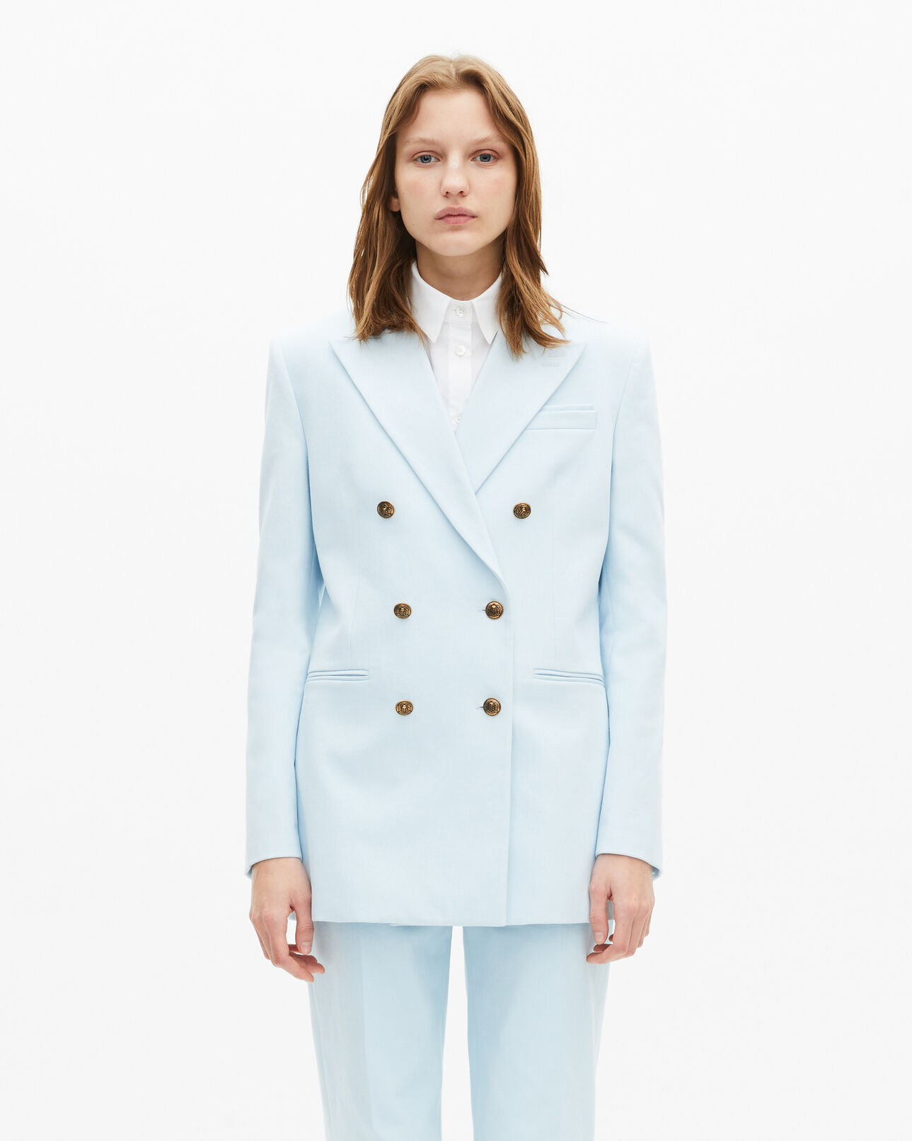 The Kooples WOMEN LIGHT BLUE blue cotton suit jacket