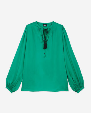 The Kooples WOMEN GREEN green shirt with puffed sleeves