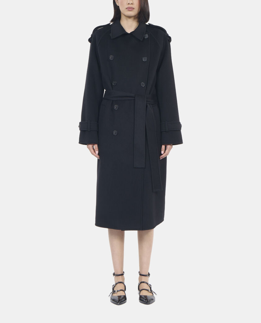 The Kooples FEMME BLACK manteau en laine style trench noir