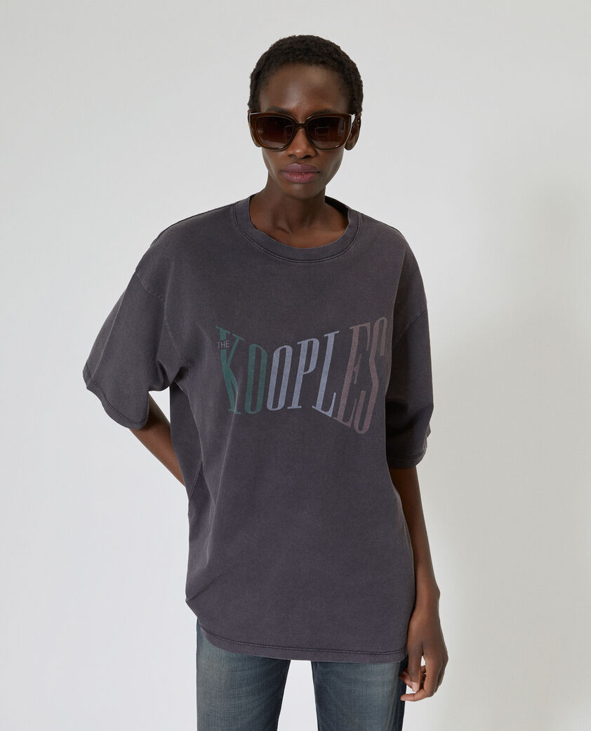 The Kooples DAMEN BLACK WASHED oversize-t-shirt mit verwaschenem schwarzem siebdruck