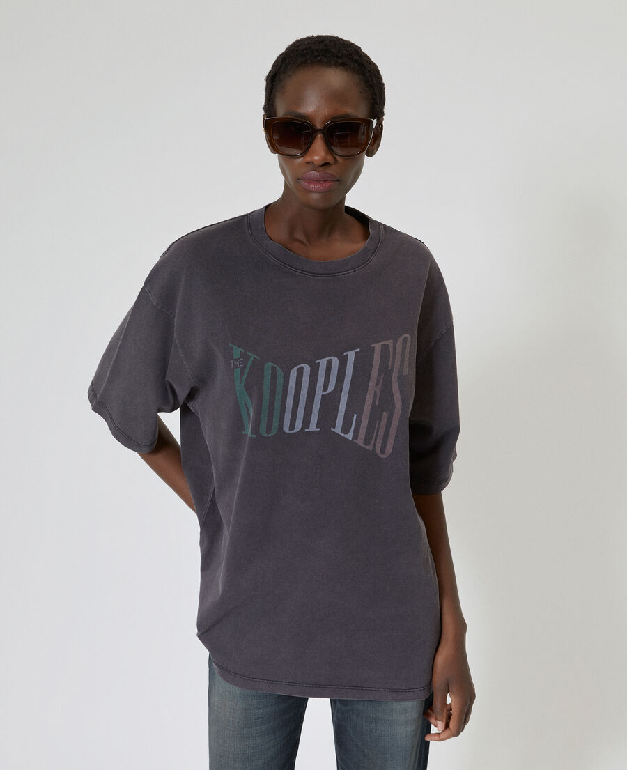 The Kooples F BLACK WASHED oversized t-shirt with faded black screen print