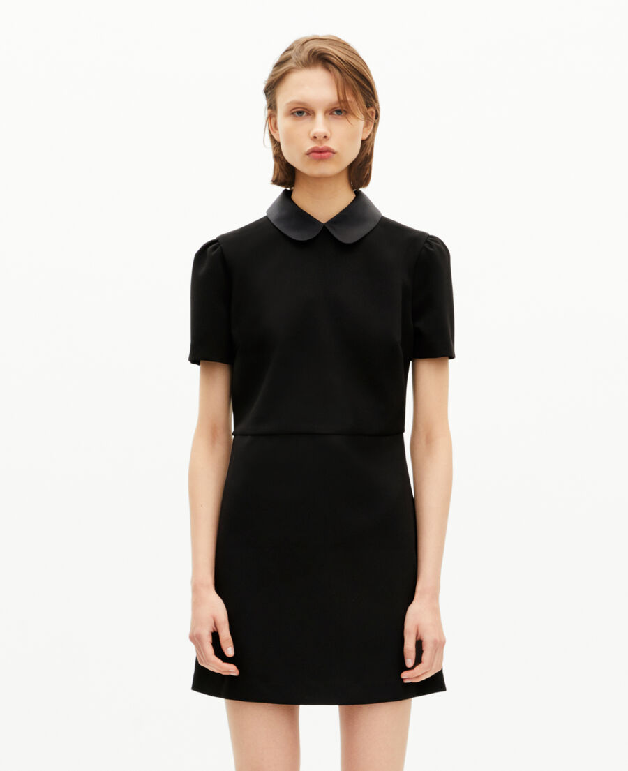 The Kooples FEMME BLACK robe courte col claudine en satin noire