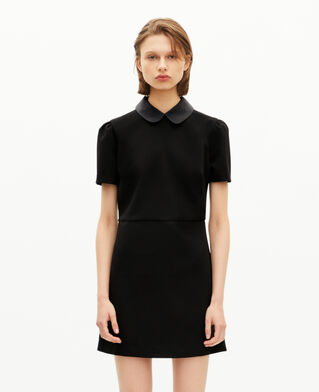 The Kooples FEMME BLACK robe courte col claudine en satin noire