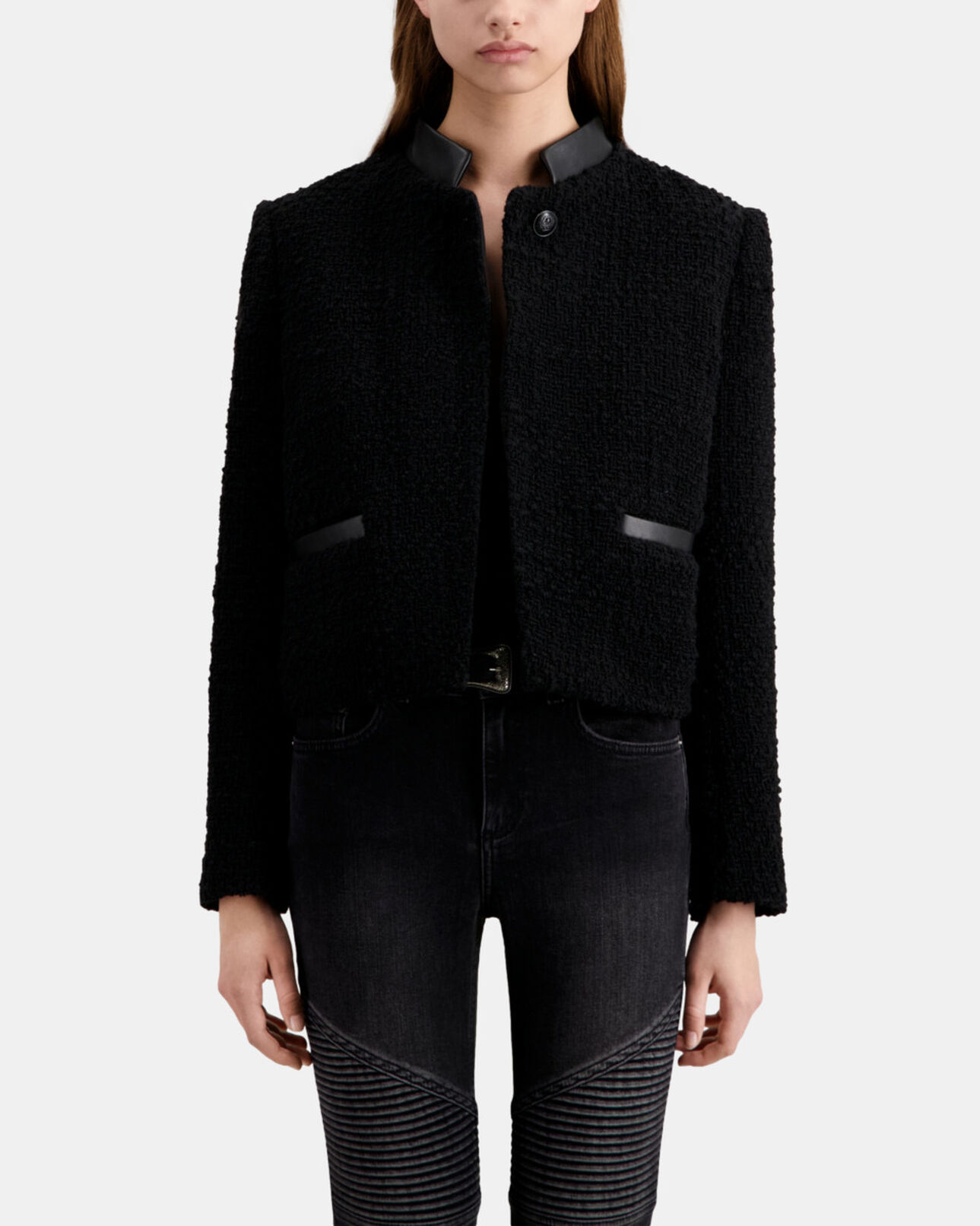 The Kooples WOMEN BLACK short black tweed jacket