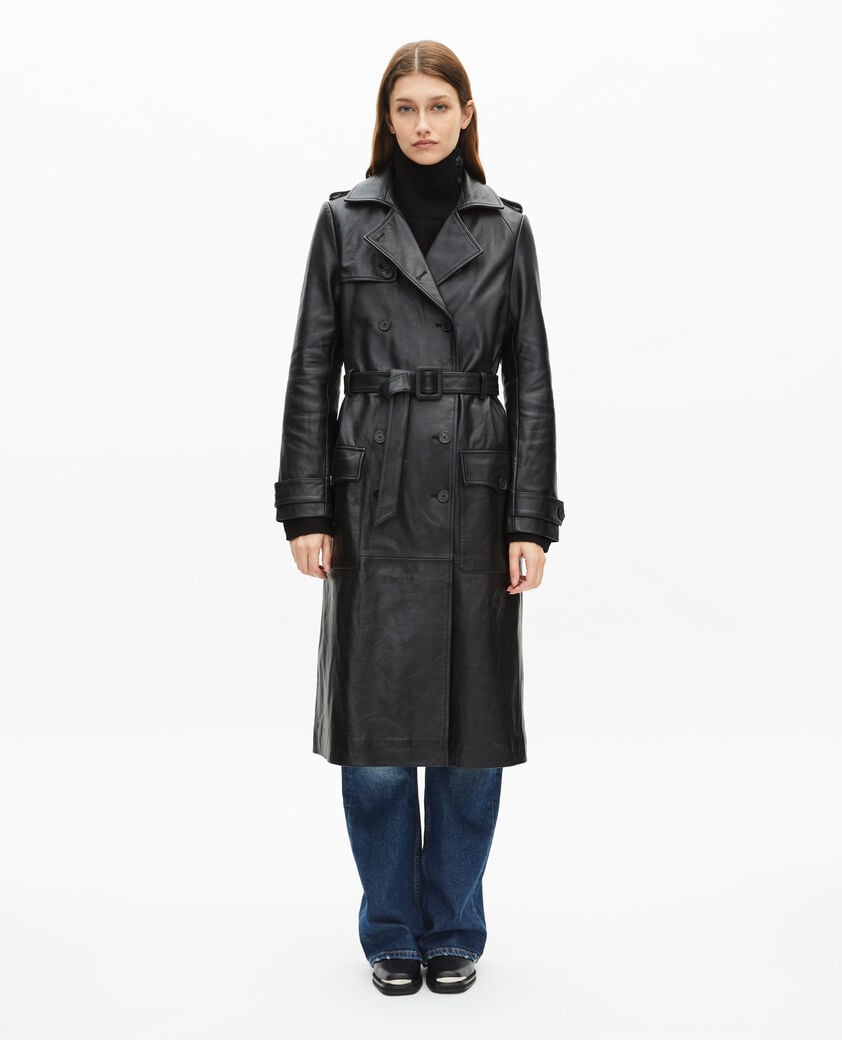 The Kooples WOMEN BLACK long black leather trench coat