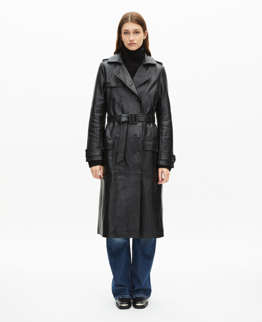 The Kooples WOMEN BLACK long black leather trench coat