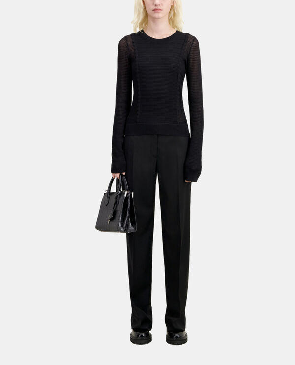black openwork mesh sweater