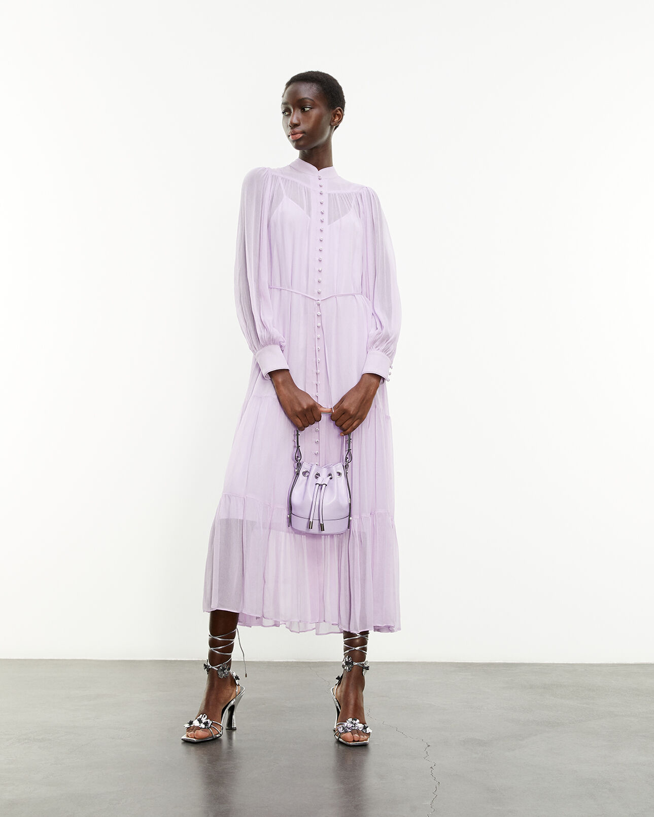 The Kooples FEMME MAUVE robe longue violette à volants ceinturée