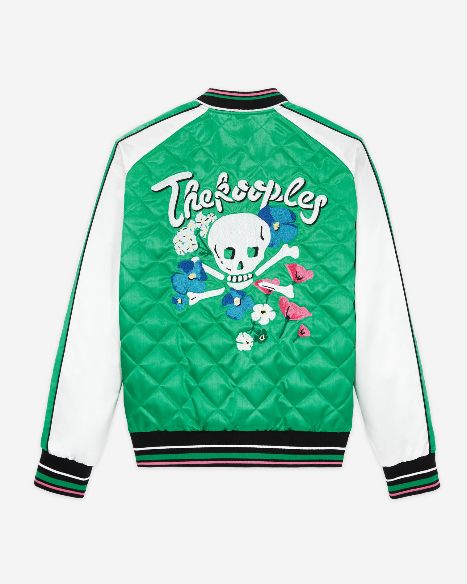 Two-tone satin teddy jacket with embroidery, GREEN-WHITE, hi-res image number null