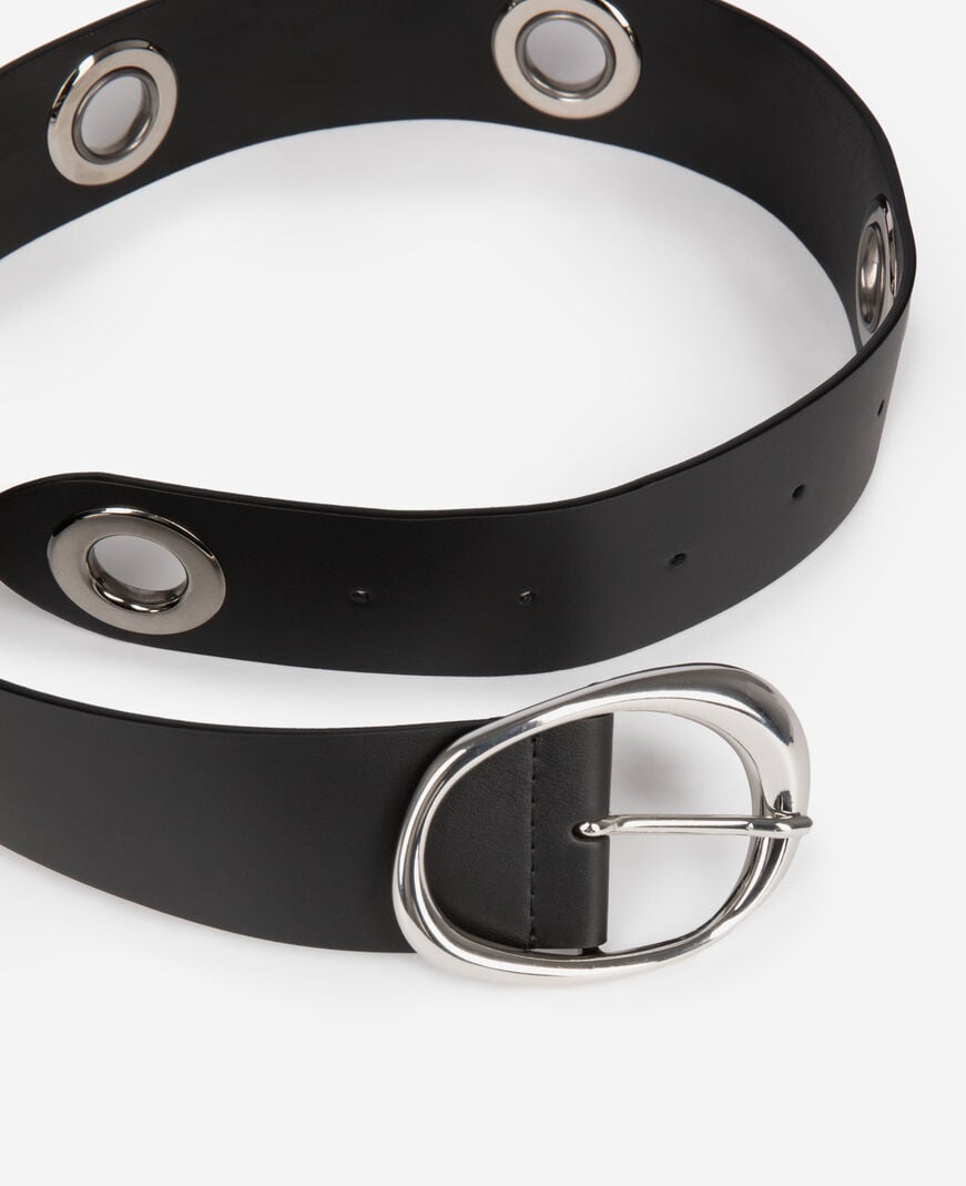 The Kooples WOMEN BLACK wide belt with eyelets in black leather