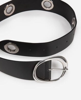 The Kooples WOMEN BLACK wide belt with eyelets in black leather
