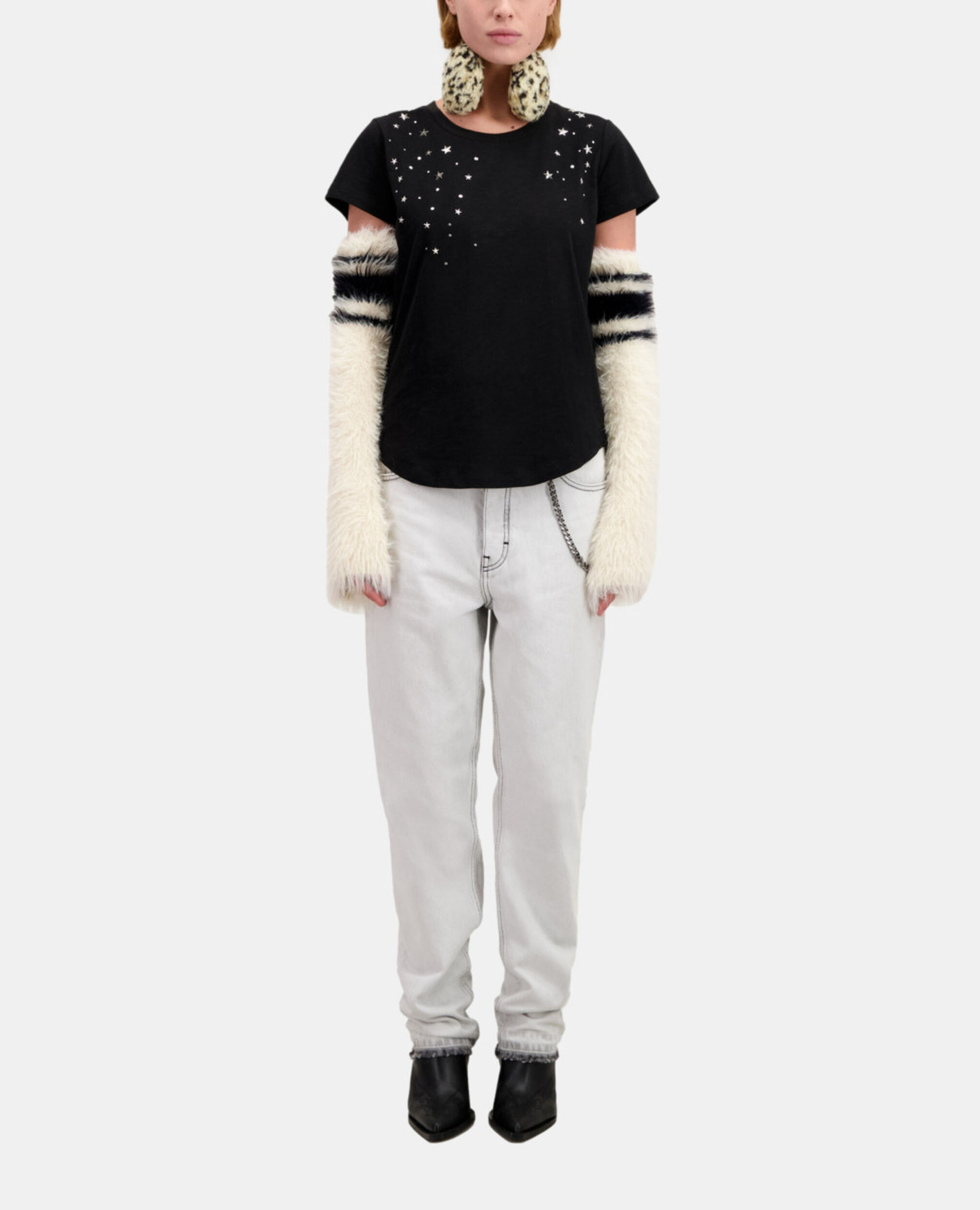 Black t-shirt with stars, BLACK, hi-res image number null