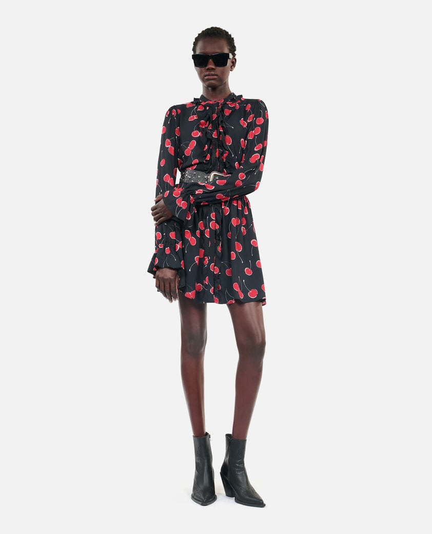 The Kooples F BLACK - RED short cherry printed dress