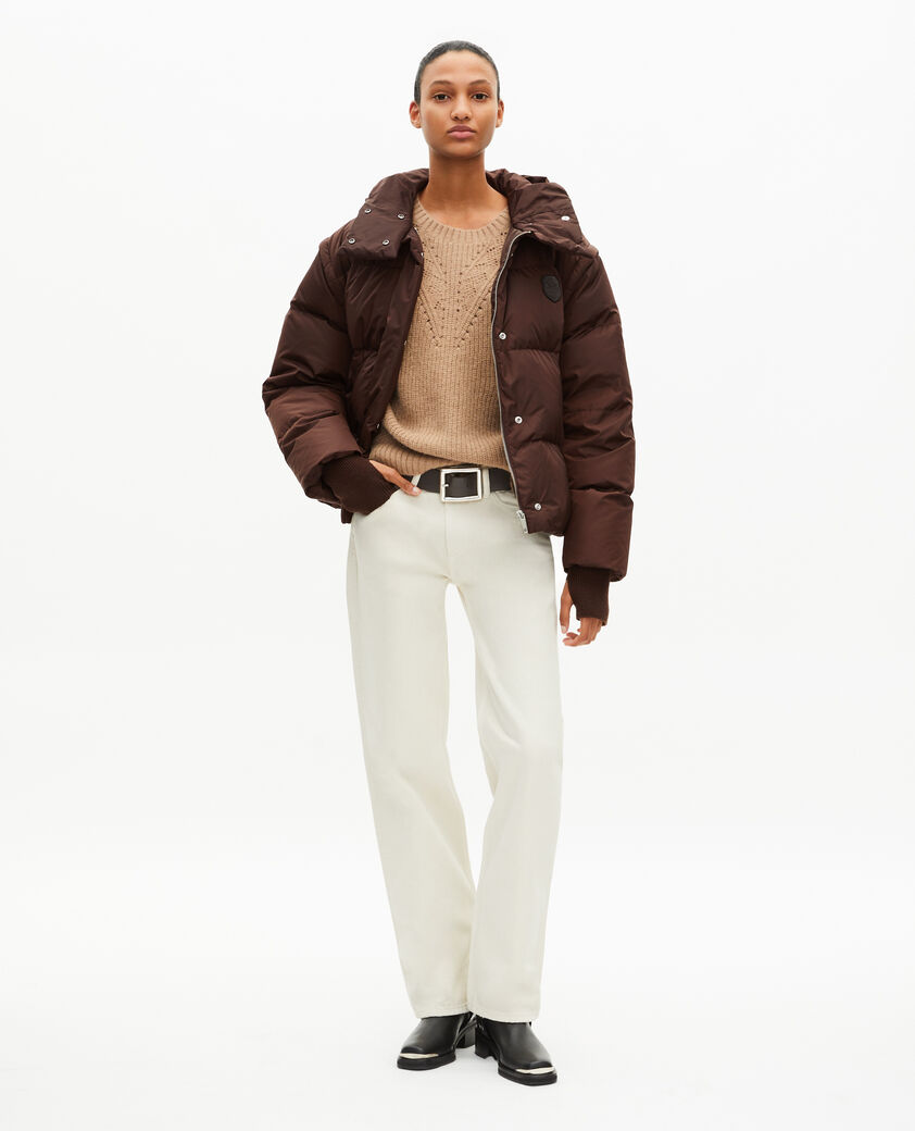 The Kooples WOMEN CHOCOLATE brown down jacket with removable sleeves