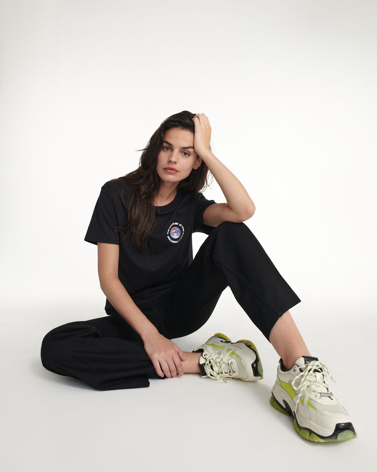 The Kooples WOMEN BLACK black cotton t-shirt with planet logo