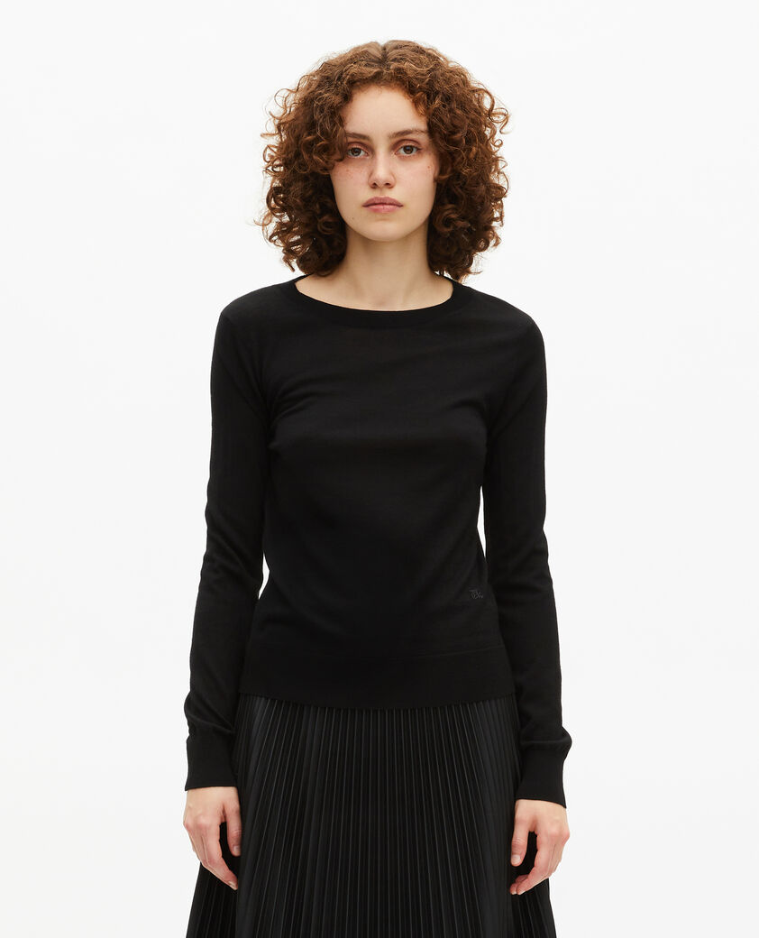 The Kooples FEMME BLACK pull col rond en laine mérinos noir