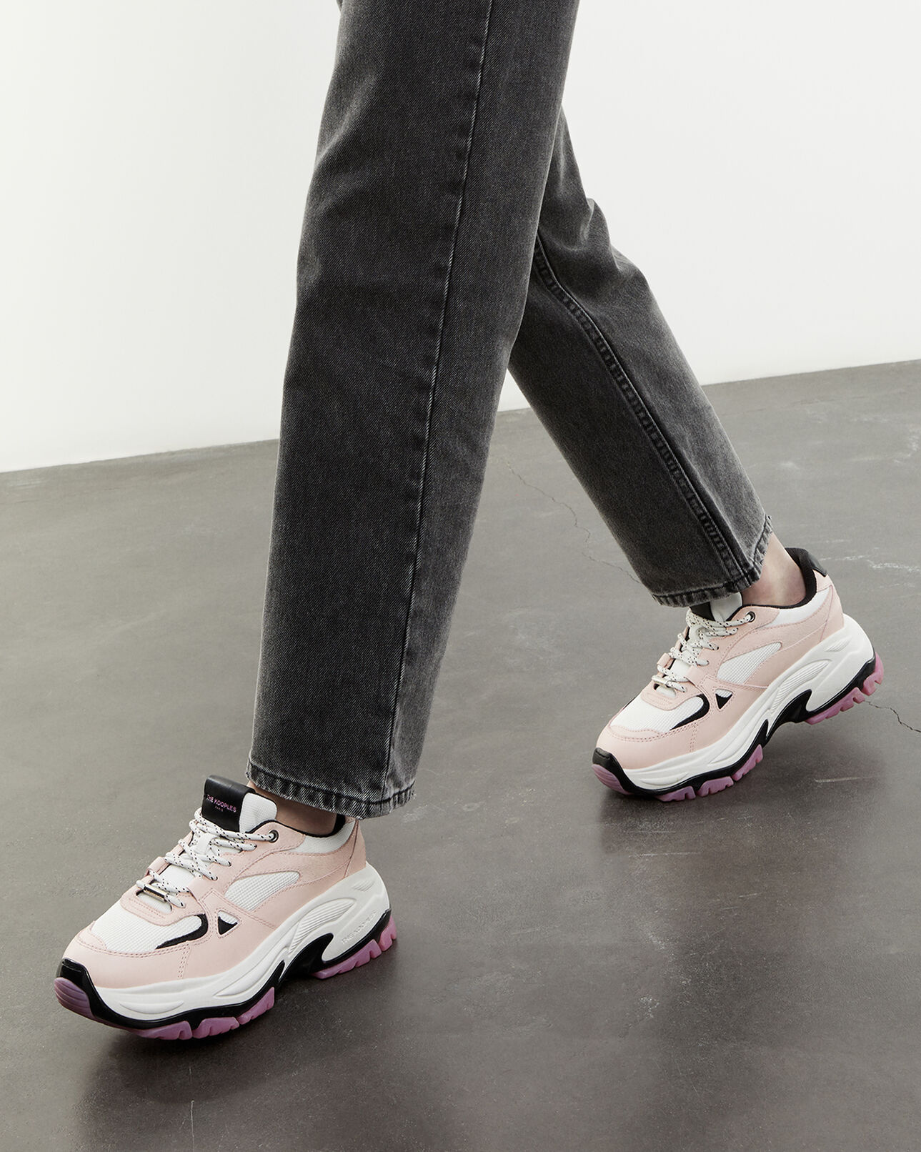 The Kooples WOMEN OFF WHITE / PINK light pink platform sneakers with tweed