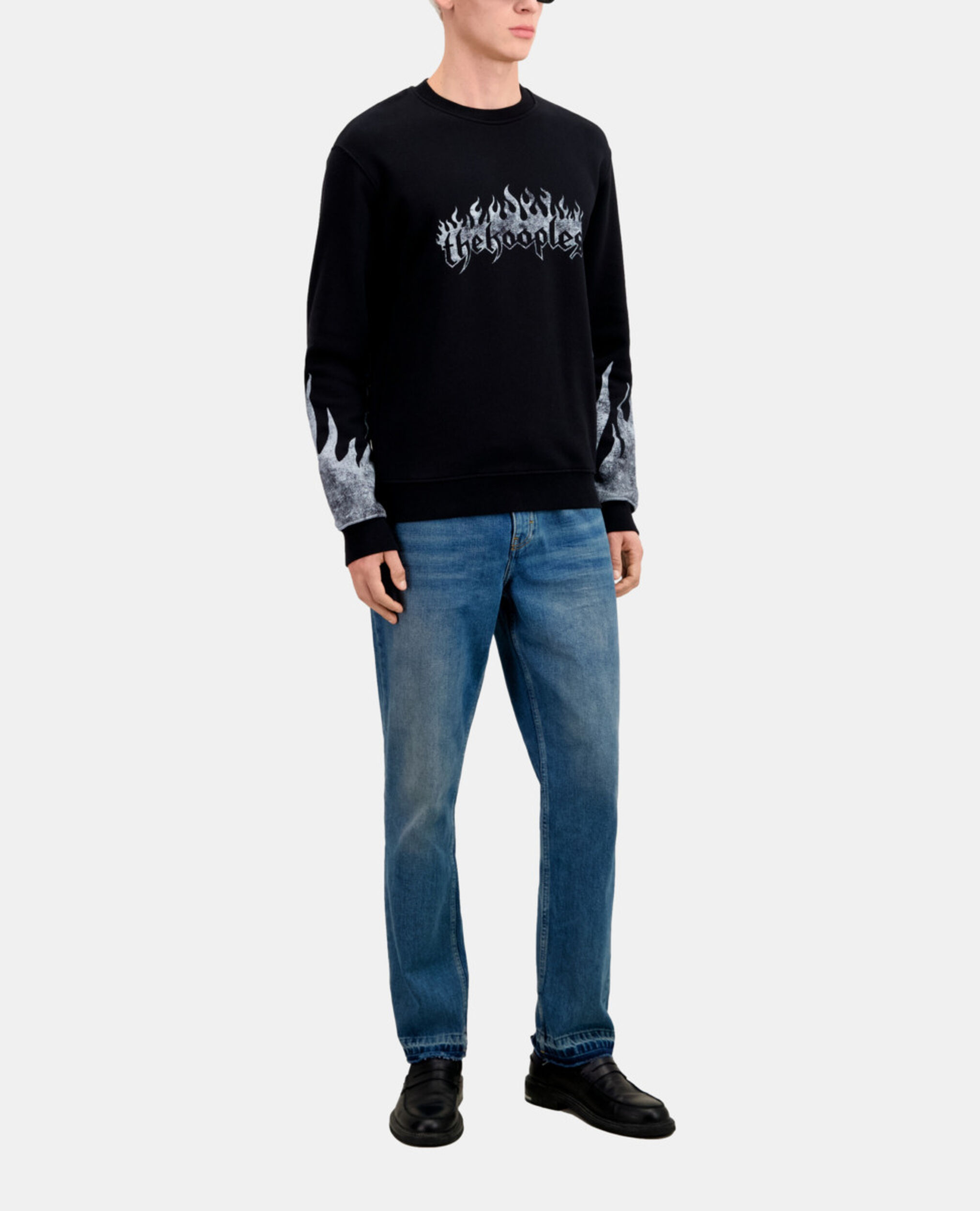 Men's Black sweatshirt with Kooples on fire serigraphy, BLACK, hi-res image number null