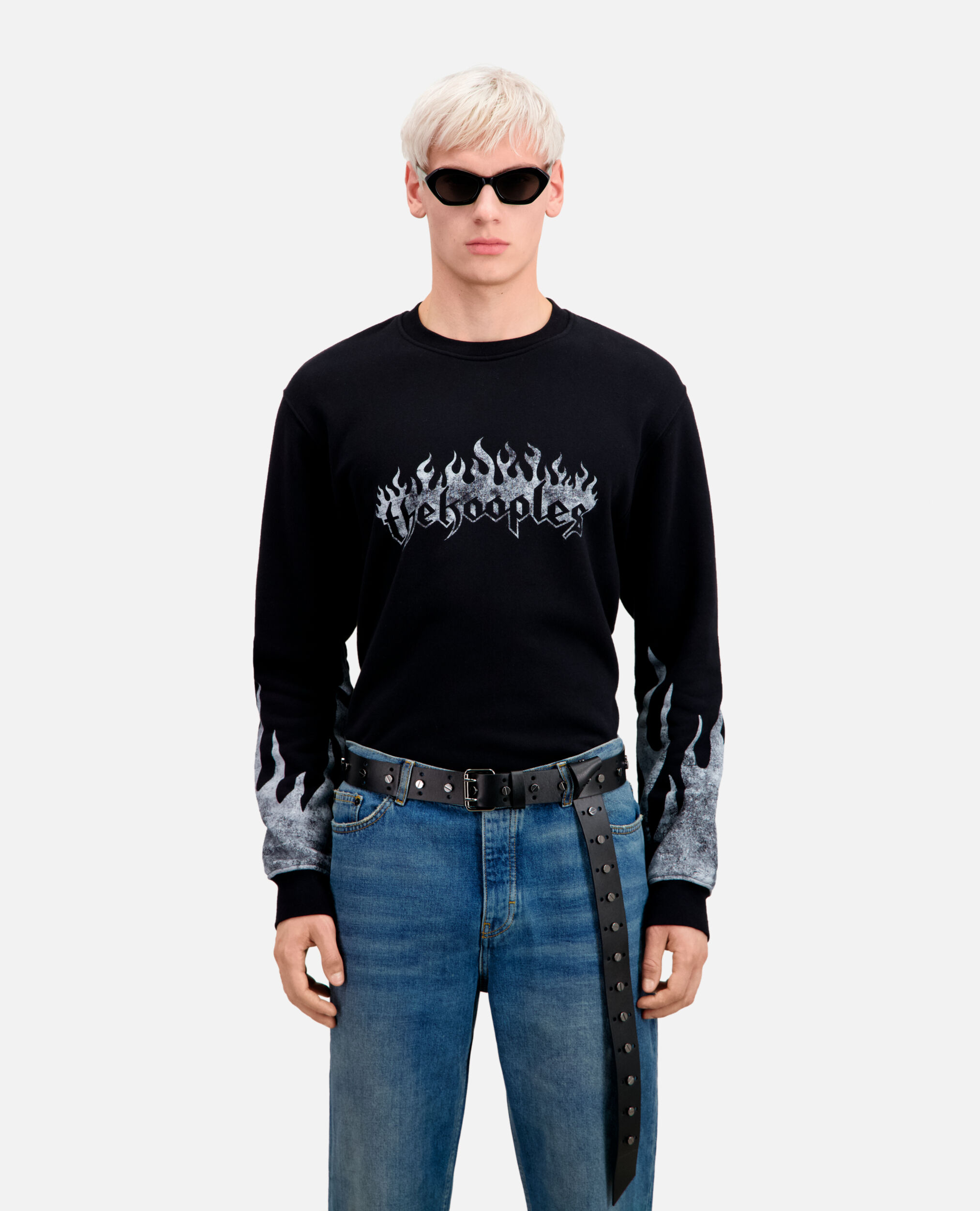 Herren Schwarzes Sweatshirt mit Siebdruck, BLACK, hi-res image number null